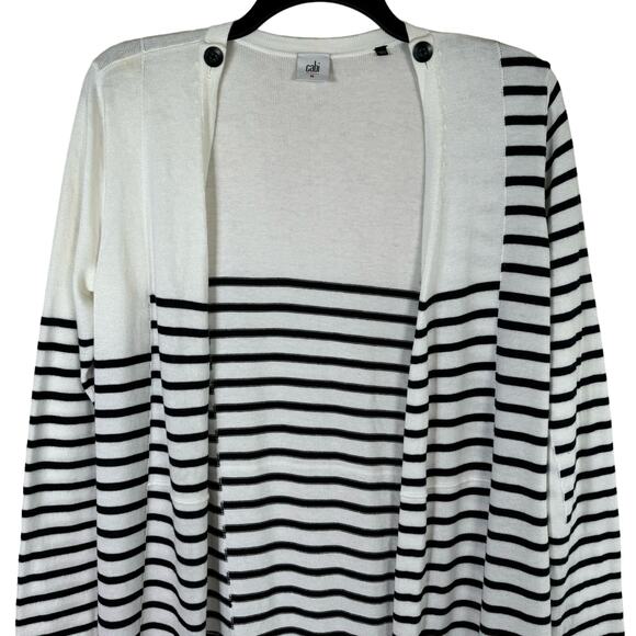 Cabi Duster Cardigan Open Sweater Women's Medium Navy Cream Striped Long Knit - Picture 2 of 13